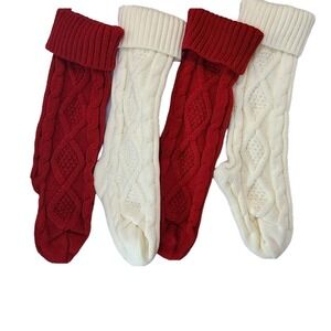 Christmas Stockings Set of 4 Red Cream Cable Knit Holiday Mantel Decor
